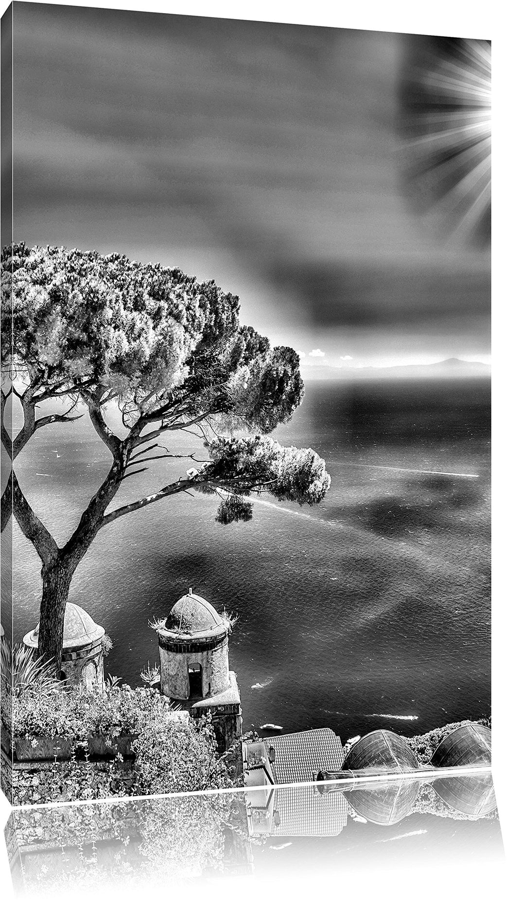 Pixxprint Baum am Azurblauen Meer / 100x70cm Leinwandbild bespannt auf Holzrahmen/Wandbild Kunstdruc