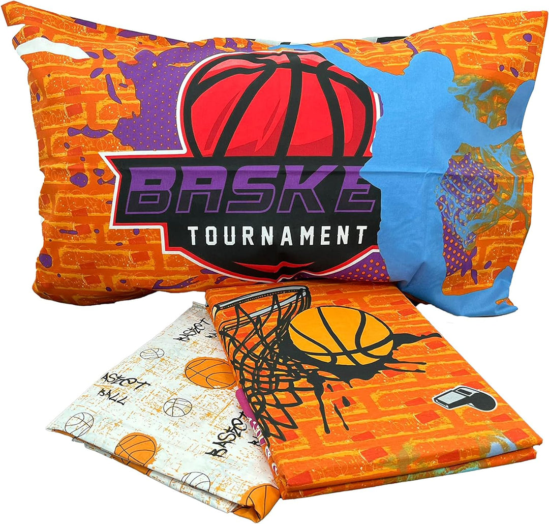 Hermet Basket | Bettwäsche-Set für Einzelbett, Basketball, 100% Baumwolle