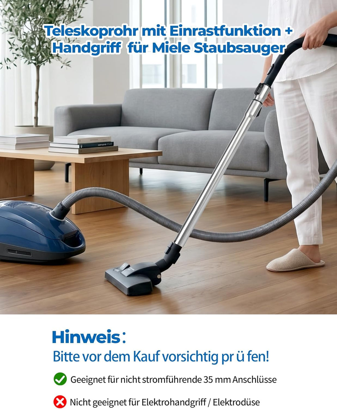 Ersatzteile Set für Miele Staubsauger, Teleskoprohr 35 mm mit sicherem Klicksystem + Handgriff mit S