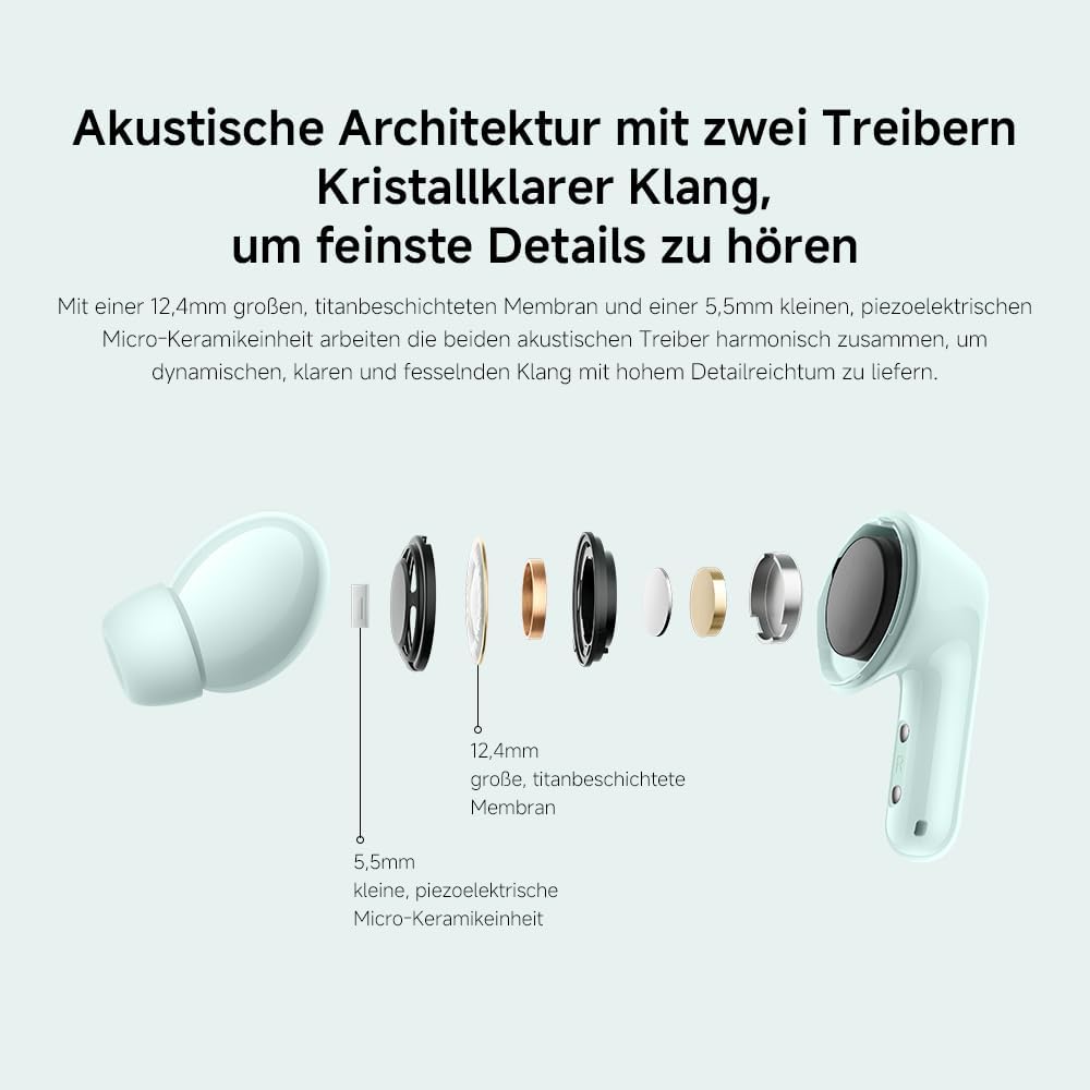Xiaomi Redmi Buds 6 – Kabellose Bluetooth-In-Ear-Kopfhörer, Dual-Treiber, immersiver Sound, 49 dB ak
