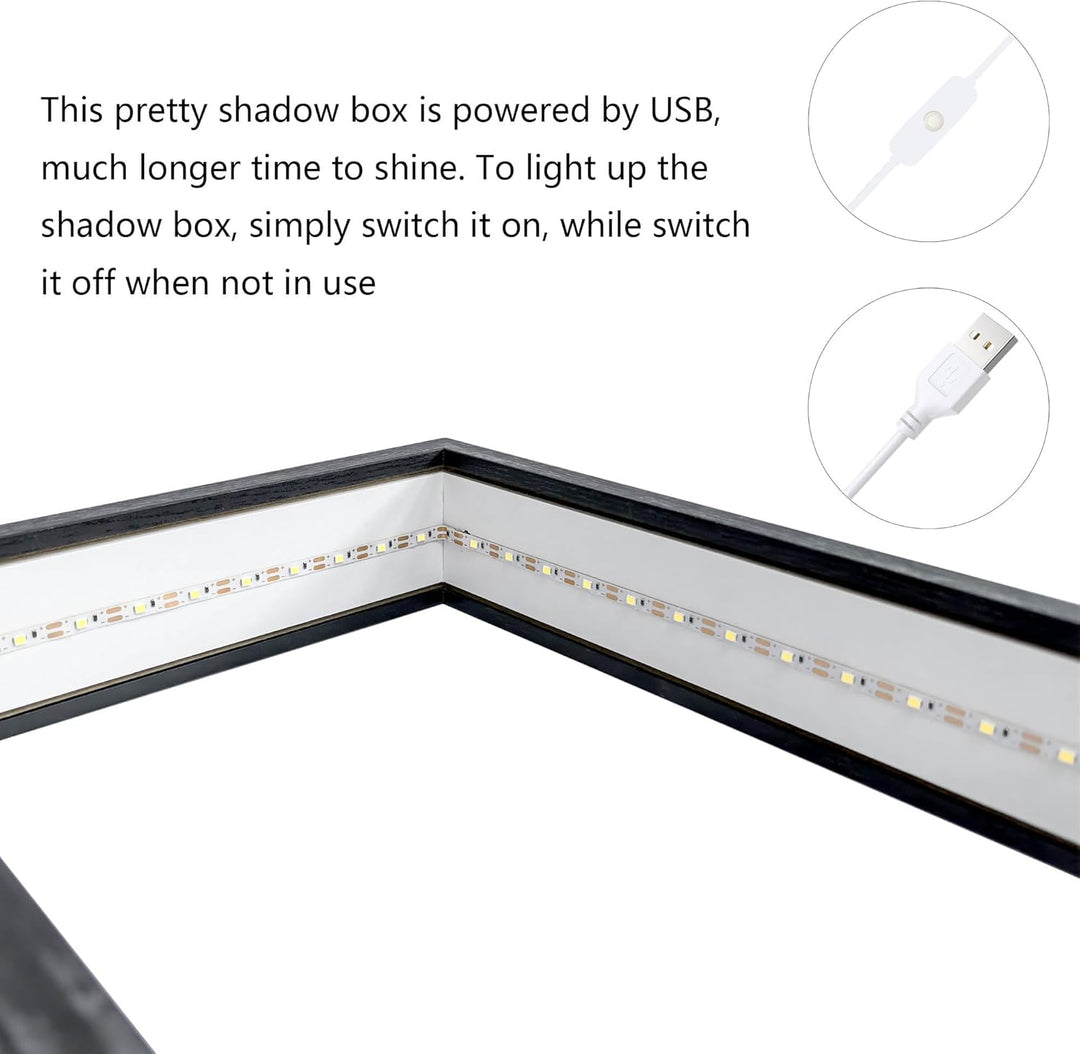 HanYun 3D Bilderrahmen Zum Befüllen mit LED-Lichterketten, 21.5X26.5cm Bilderrahmen Schwarz n tiefer