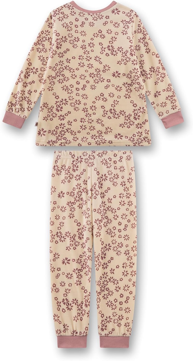 Sanetta Mädchen-Schlafanzug lang aus Nicki beige Blumen | Hochwertiger und bequemer Schlafanzug aus
