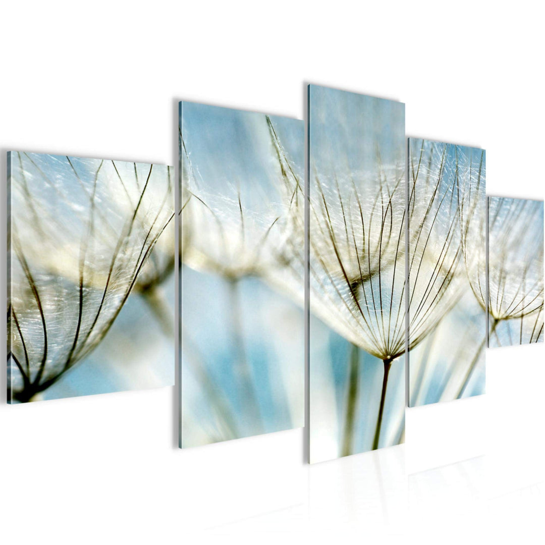 Runa Art Wandbilder Blumen Pusteblume 5 Teilig Bild auf Vlies Leinwand Deko Wohnzimmer Feld Blau 209