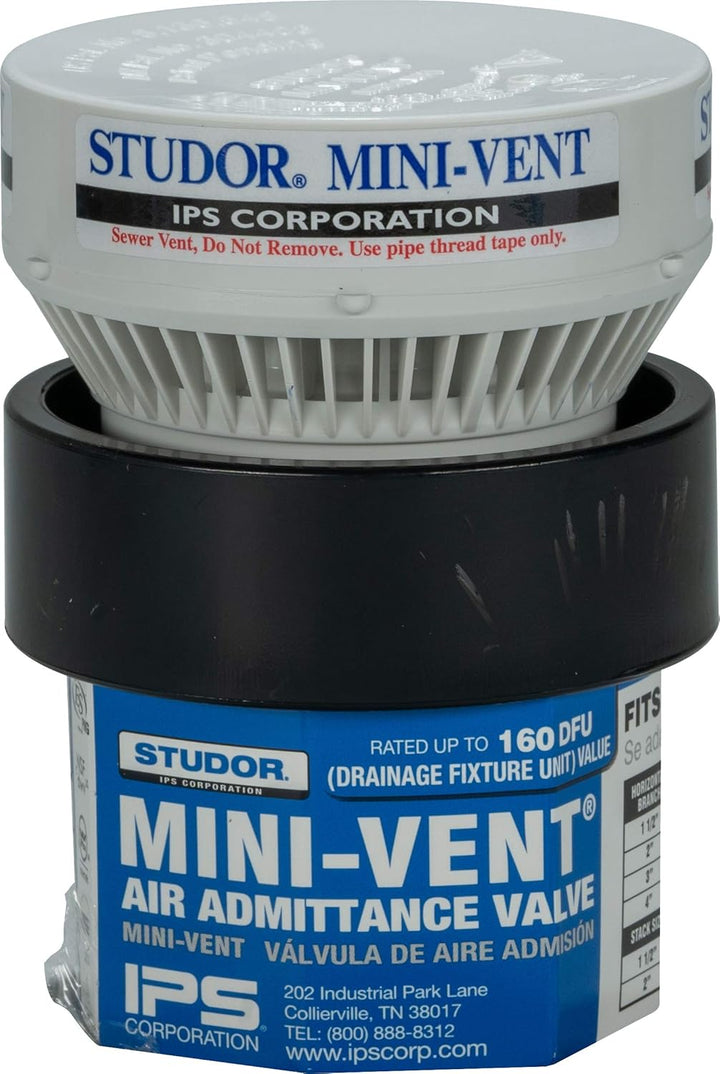 Studor 20340 Mini-Entlüfter mit ABS-Adapter, 1 1/2 Zoll oder 2 Zoll Anschluss