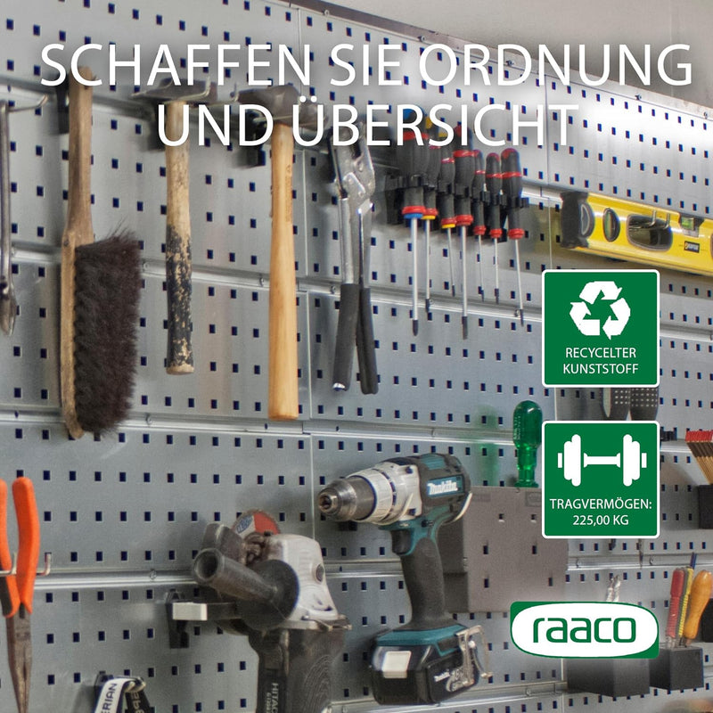 raaco 2 TWP Set Verzinkte Werkzeugwand - Lochwand Werkstatt mit 28 SuperClips, 104 x 44 cm, 150 kg T