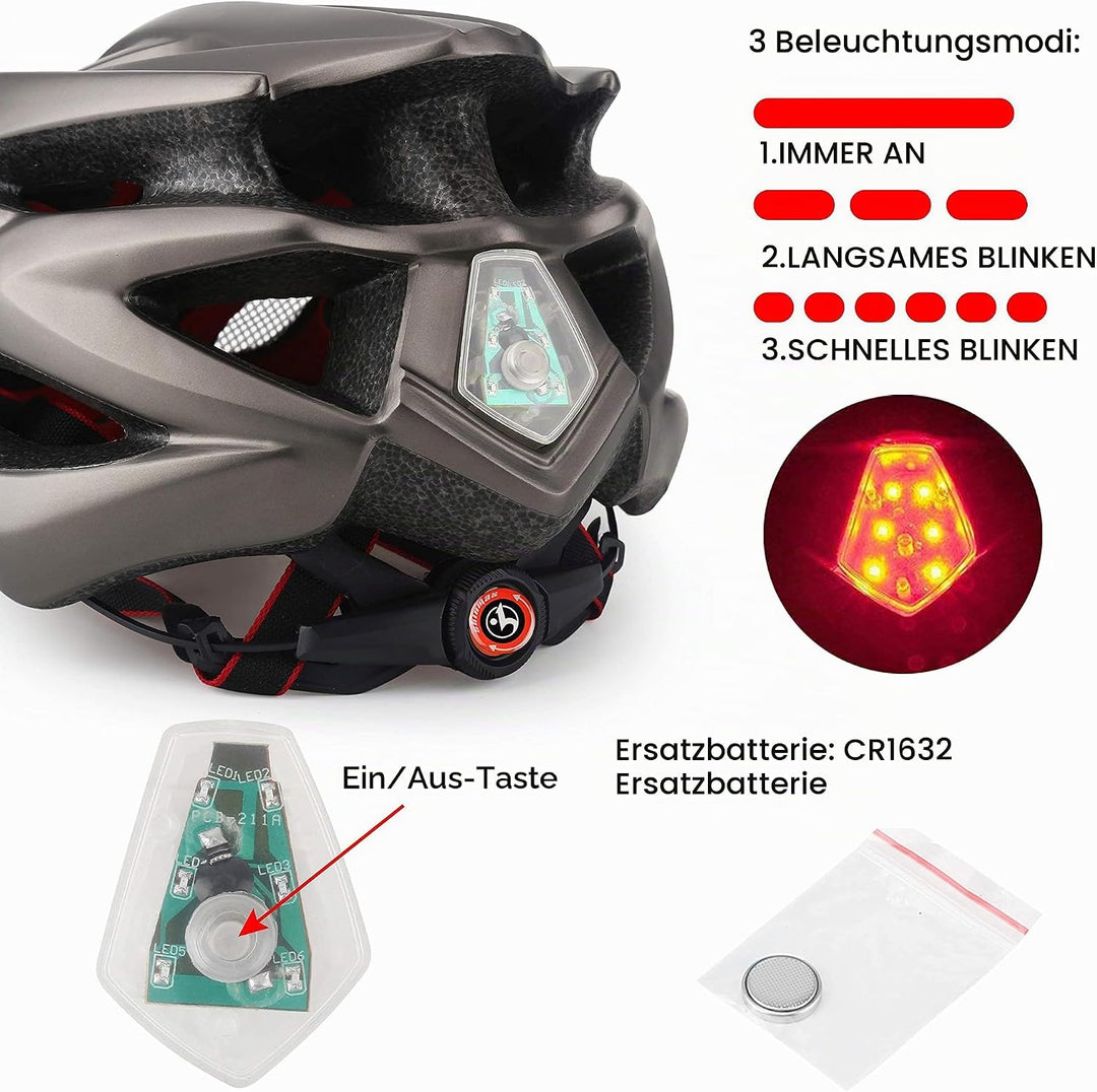Shinmax Fahrradhelm Herren Damen MTB Helm Visier und Rücklicht mit 21 Belüftungskanäle - Erwachsene