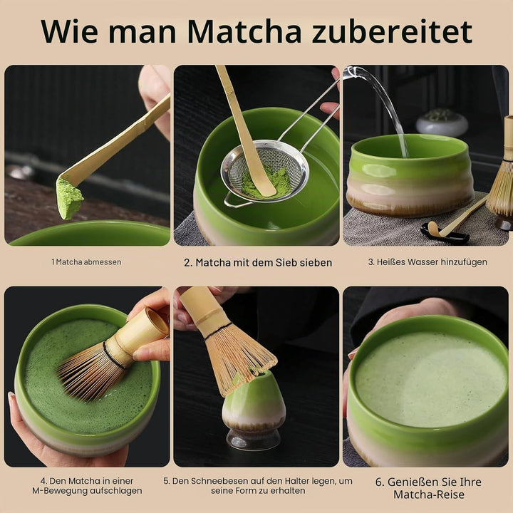 7PCS Matcha Kit Japanische Zeremonie, Bambuslöffel, Bambusschaufel, Peitschenhalter, Matcha-Set für