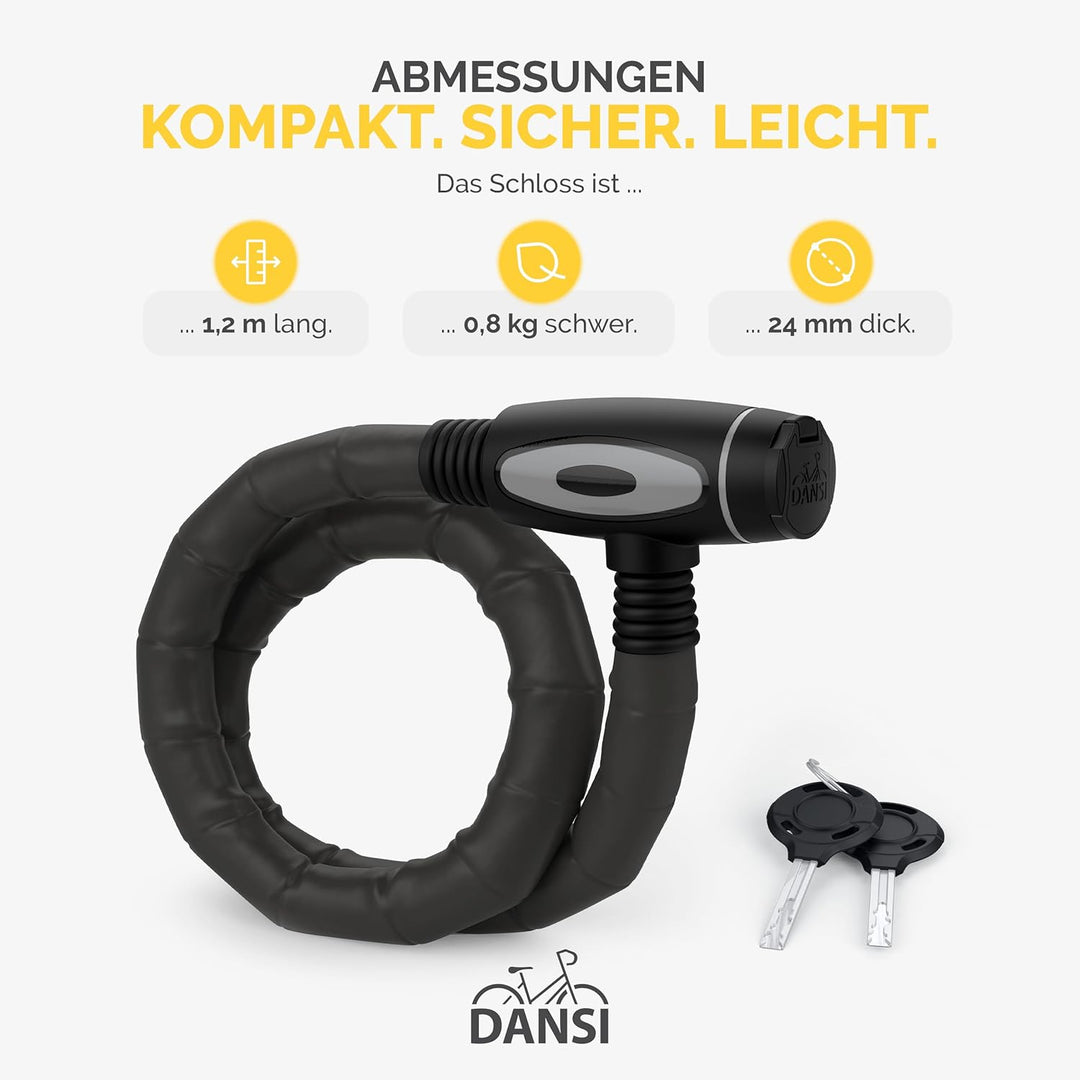 DANSI Panzerschloss Fahrrad I sicherer Diebstahlschutz mit 2 Schlüsseln I Fahrrad schloss, bike lock