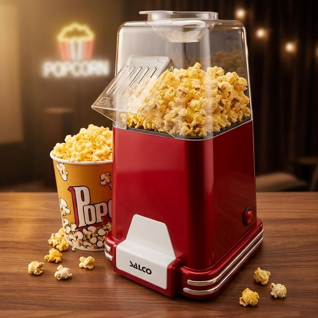 Salco Popcornmaschine | Retro Popcorn Maker im 50er-Jahre-Design | Heissluft-Technologie | Ohne Öl &
