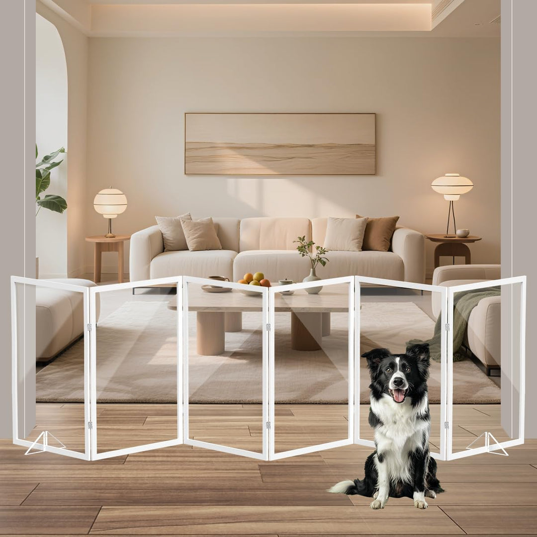 Xifamniy Freistehendes Holz-Hundegitter mit Acrylplatten, 80 cm Hoch, Metall-Stützfüssen, Klappbares