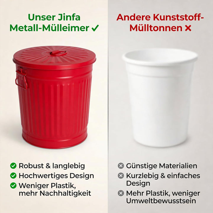 Jinfa Retrodesign Mülleimer mit Deckel | Rot | Ø 36 cm, Höhe 36,5 cm, 35 Liter 1 Stück - 35 Liter -