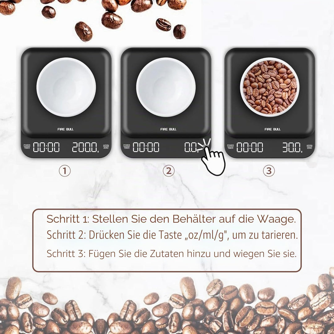OBEST Digitale Mini Kaffeewaage mit Timer,Wiederaufladbare Espressowaage,3kg/0,1g Hochpräzise Elektr