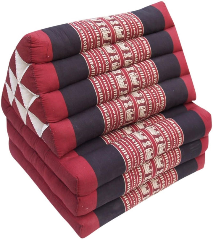 GURU SHOP Thaikissen, Dreieckskissen, Kapok, Tagesbett mit 3 Auflagen - Elefant Rot/schwarz, 30x50x1