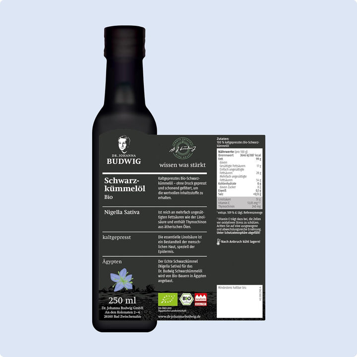 Dr. Budwig Premium Bio Schwarzkümmelöl (250ml) - nigella sativa - ätherisches Öl aus Ägypten - Vitam