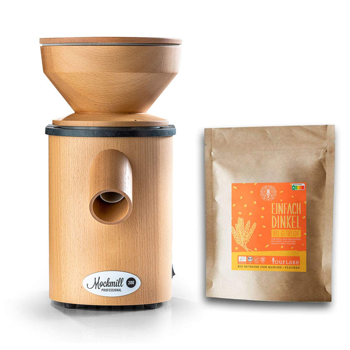 Getreidemühle Mockmill Professional 200 | frisches Mehl | Made in Germany |+ 2,5 kg Bio Dinkel Profe