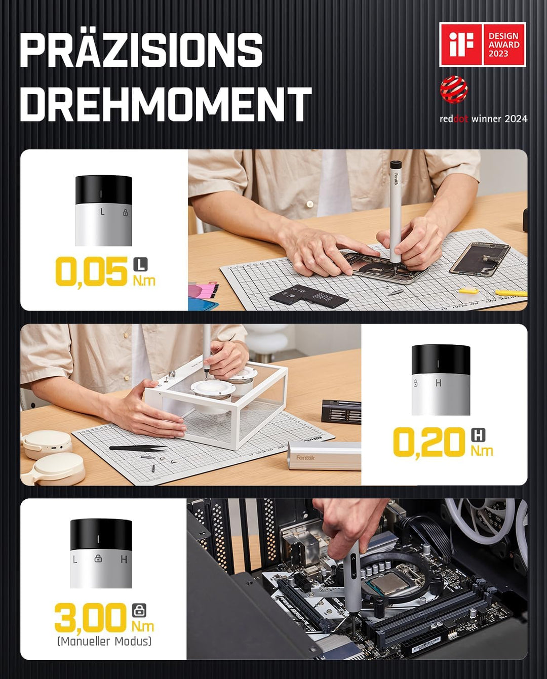 Fanttik E1 MAX Akkuschrauber，50 in 1 Magnetische Präzisions- Kit, 2 Gänge Drehmoment Elektro Schraub
