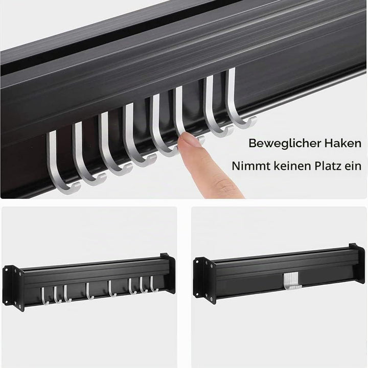 Hakenleiste Küche, Küchenhalterung Ohne Bohren mit Haken, Messerblock Ohne Messer, Küchenreling mit