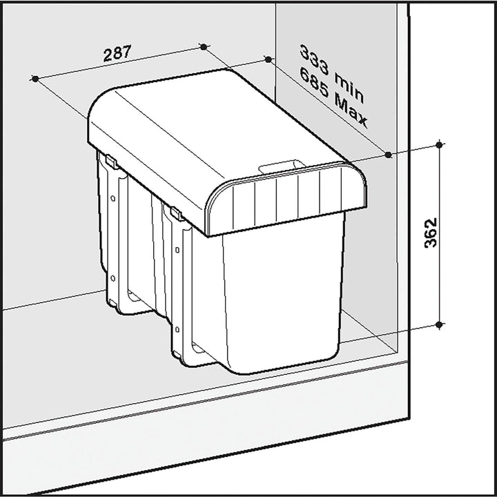 Ekotech Abfallsammler Aladin 2x 8 Liter ausziehbar ab 40cm Schrankbreite, Grau
