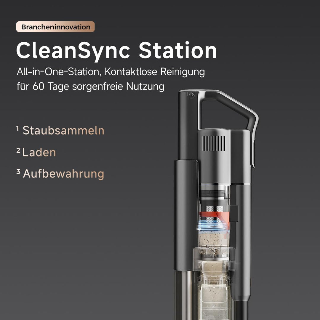 uwant V500 Akku Staubsauger kabellos mit Absaugstation, 25000Pa / 40Min, 0,4L Staubbehälter & 2,5L S