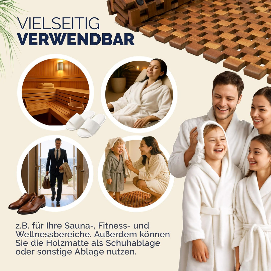 DEUBA® Badvorleger Badematte Holz 80 x 50 cm FSC-zertifiziertes Akazienholz Rutschhemmende Gummistop