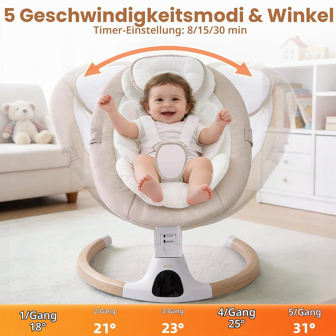 Babywippe Elektrisch, 0–6 Monate, max. 9 kg, Tragbares Neugeborenes Babyschaukel Indoor mit Bluetoot