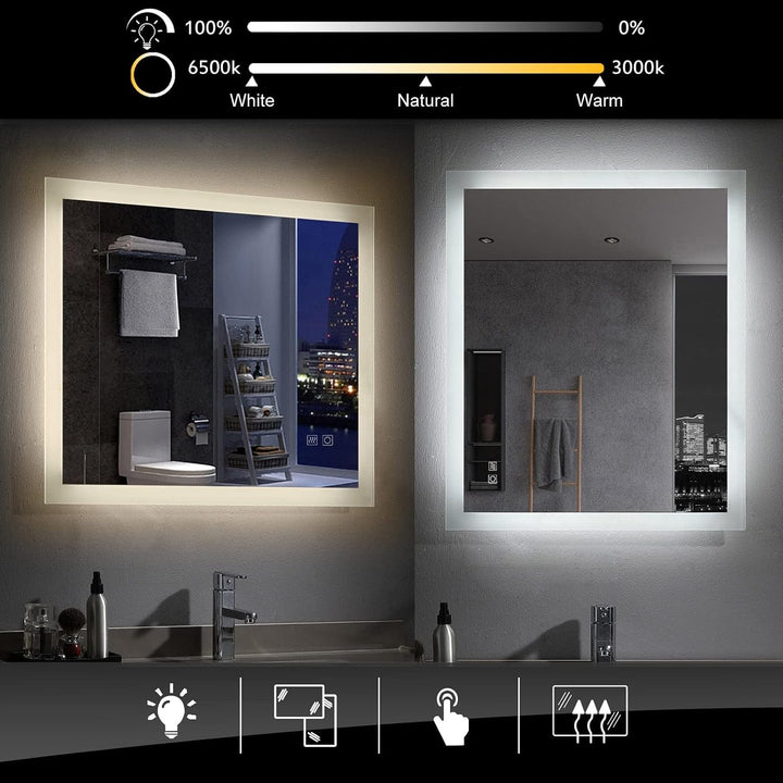 MEESALISA LED Badspiegel mit Beleuchtung 80x60 cm badezimmerspiegel mit beschlagfrei Touch warmweiss