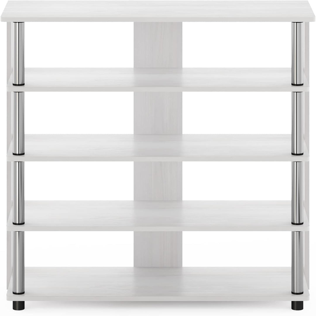 Furinno Turn-N-Tube 5-stöckiges breites Schuhregal, Weisse Eiche/Chrom Weisse Eiche/Edelstahl 5-stuf