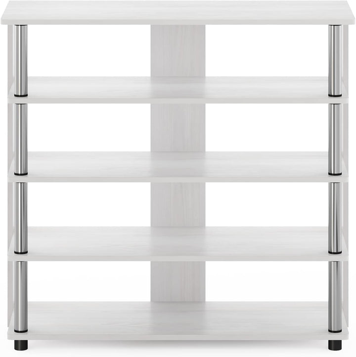 Furinno Turn-N-Tube 5-stöckiges breites Schuhregal, Weisse Eiche/Chrom Weisse Eiche/Edelstahl 5-stuf