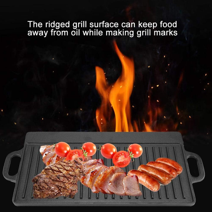 Grillplatte, Antihaft-Grillplatte aus Gusseisen mit Grill und geriffeltem, flachem, doppelseitigem B