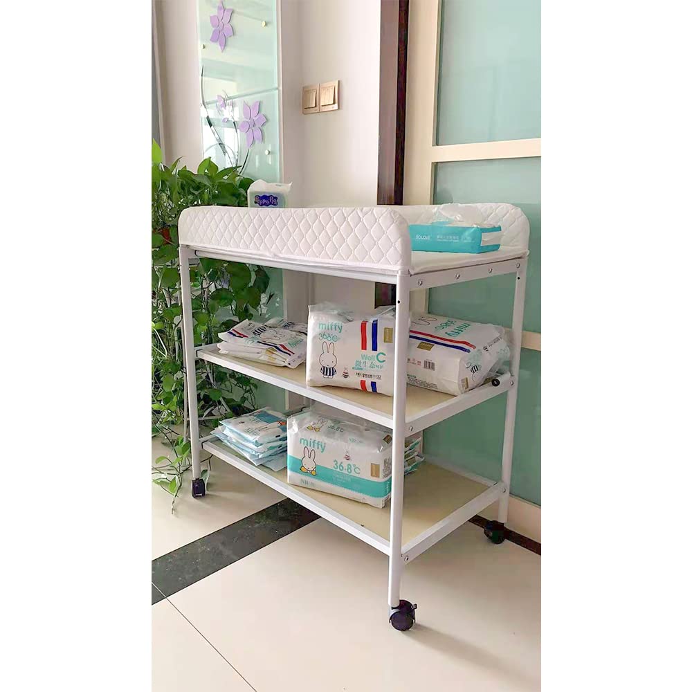 OHMG Baby Wickelkombi Klappbare Wickelkommode,Wickeltisch mit Rollen,Mobiler Wickeltisch mit Wickela