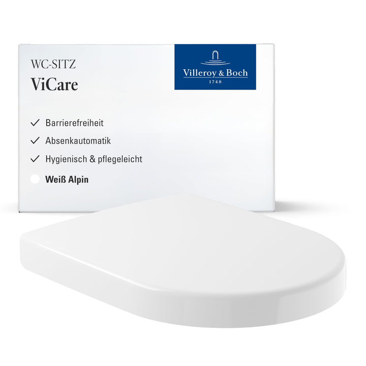 Villeroy & Boch ViCare WC-Sitz barrierefrei, Toilettendeckel mit Absenkautomatik, abnehmbarer Toilet