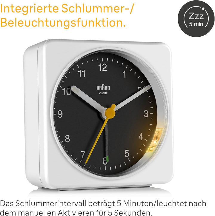 Braun Classic Analog Alarm Clock with Snooze and Light, Quiet Quartz Sweeping Movement, Crescendo Be