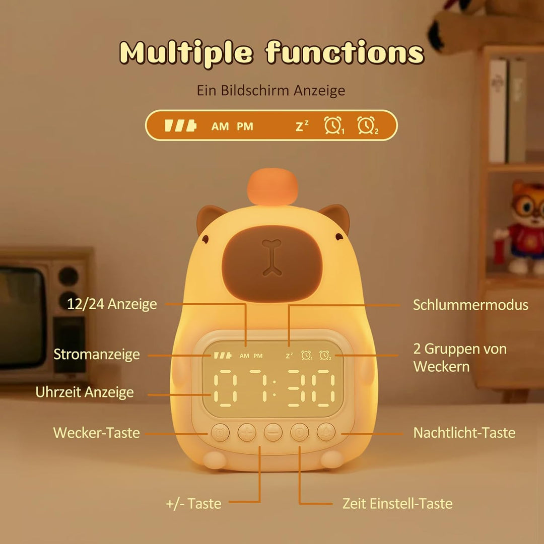 Yiliaw Capybara Wecker mit Nachtlicht für Kinder, 7 RGB-Farben Süsse Wecker für Schlafzimmer, Ok to