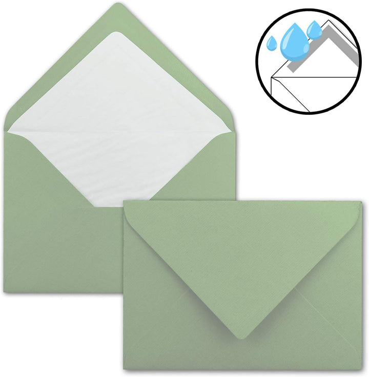 100 x Kartenpaket mit gefütterten Brief-Umschlägen - gerippt - DIN A6/C6 - Olive-Grün - 10,5 x 14,8