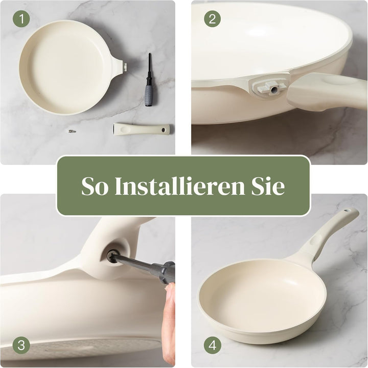 Redchef Pfanne 28cm mit Deckel, Keramik Antihaft Bratpfanne Induktion, Omelette Pfanne mit allen Her