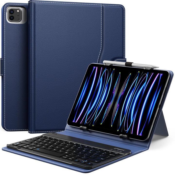 MoKo Universal Tablet Hülle mit QWERTY Tastatur für 9-11 Zoll, Indigo | für iPad,Fire,Pixel,Android