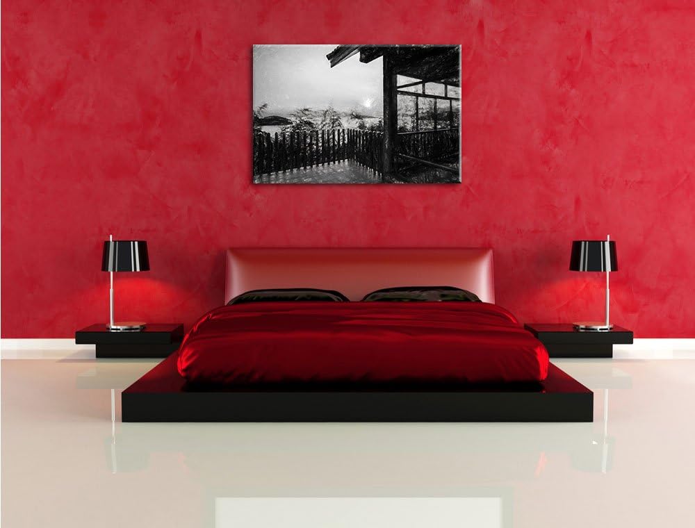 Pixxprint Haus am See im Sonnenuntergang als Leinwandbild/Grösse: 100x70 cm/Wandbild/Kunstdruck/fert