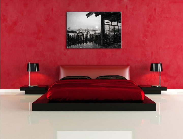 Pixxprint Haus am See im Sonnenuntergang als Leinwandbild/Grösse: 100x70 cm/Wandbild/Kunstdruck/fert