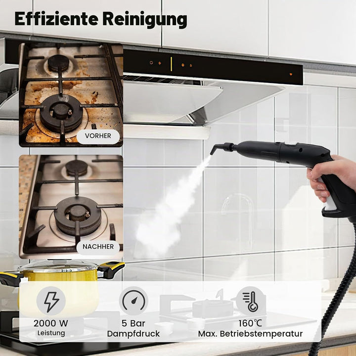 GOPLUS Dampfreiniger, Dampfdruck: 5 bar | Aufheizzeit: 8 min | Leistung: 2000W | Tank: 1,8 L | mit B