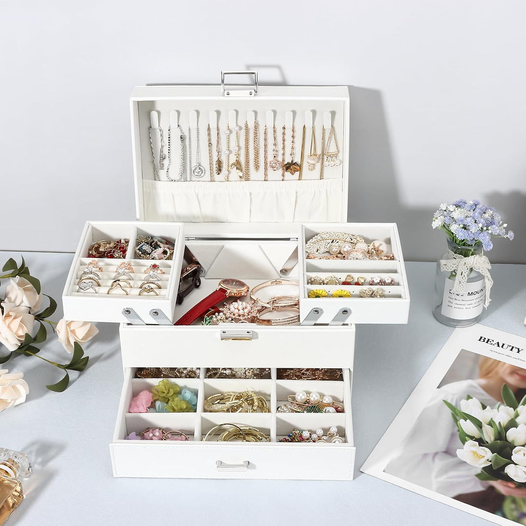 Schmuckkasten, Schmuckkästchen mit Schubladen für Damen Mädchen, PU-Leder Jewelry Box Schmuckbox Sch
