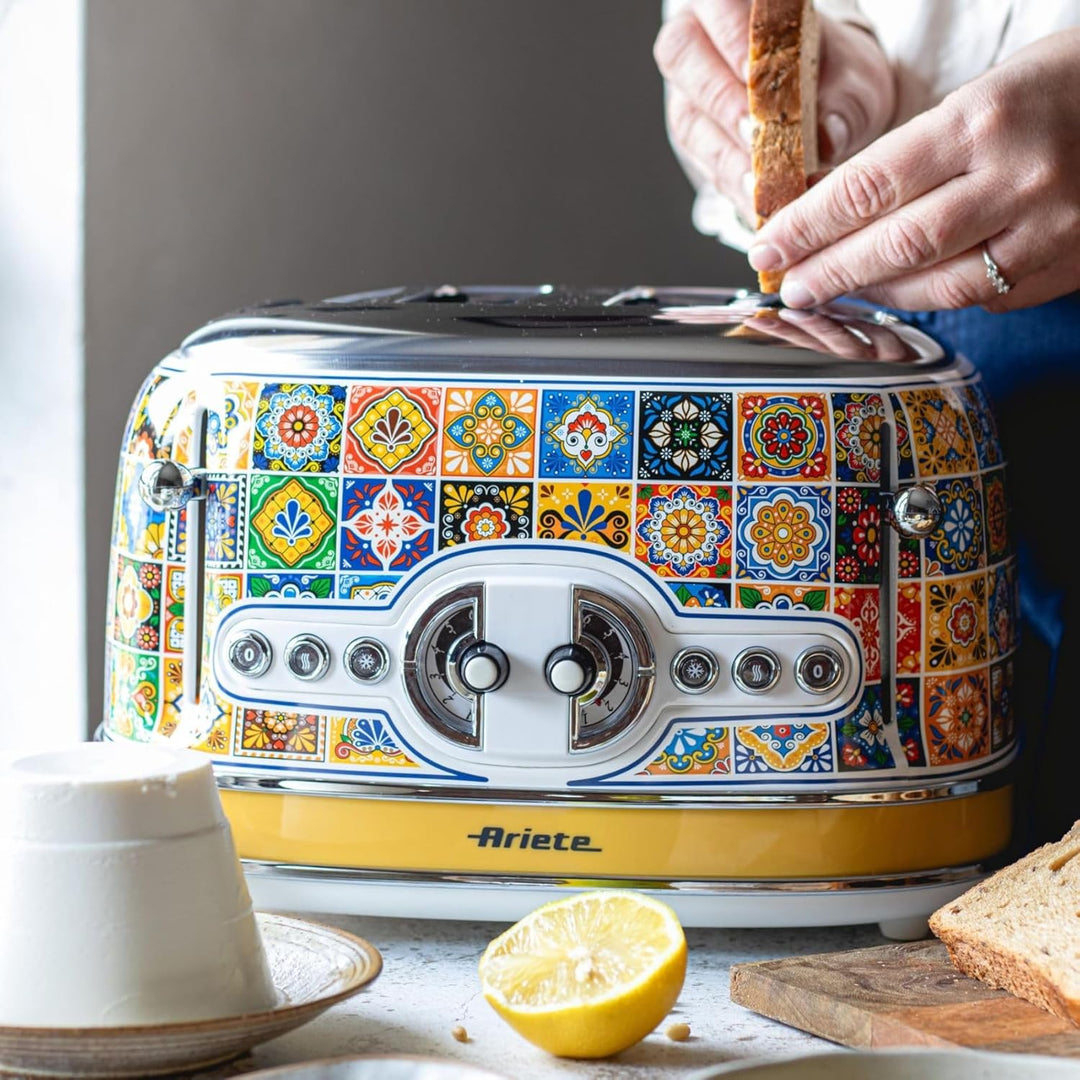 Ariete Toaster 156 Positano, Mediterranes Design, 4 Schlitze mit Separaten Bedienelementen, 6 Bräunu