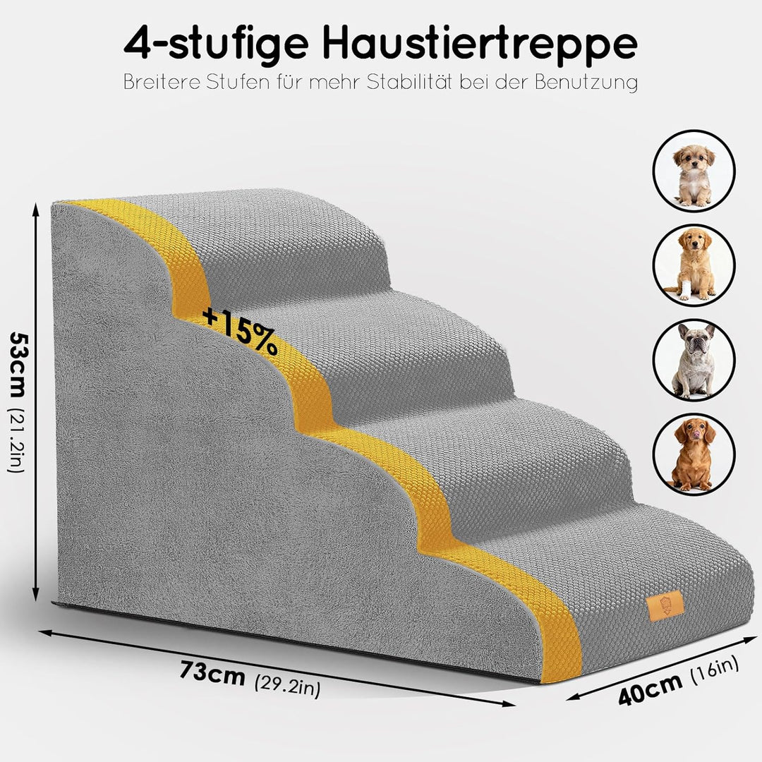 Hundetreppe 4 Stufen, 50cm hoch Schwamm Haustiertreppe für Hunde und Katzen, rutschfest Haustierleit