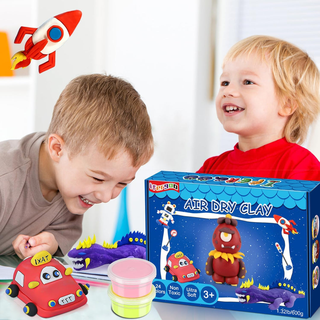Modelliermasse Lufttrocknend - iFergoo 24 Farben Knete Lufttrocknend für Kinder, Geschenk für Jungen