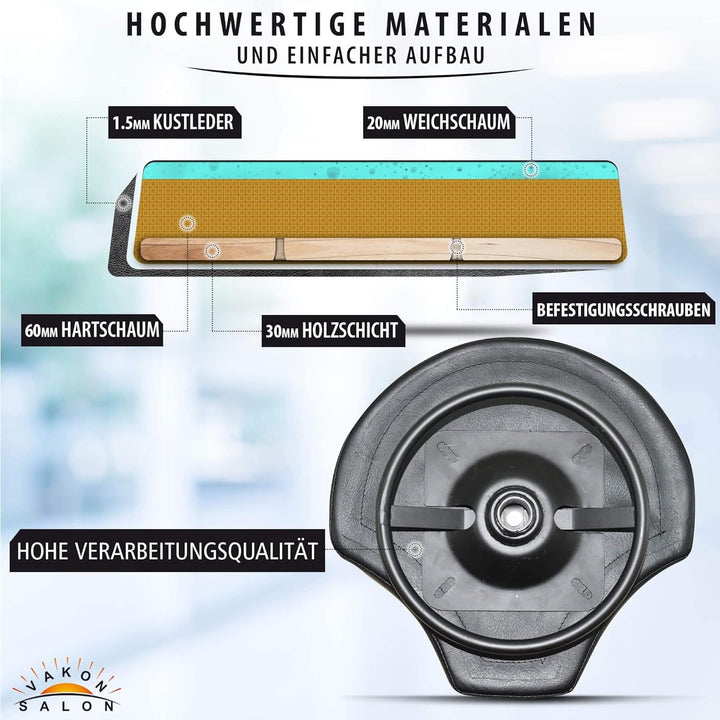 VAKON SALON - Design ergonomischer Rollhocker auf hochwertigen Rollen und Fussring schwarz - Höhenve