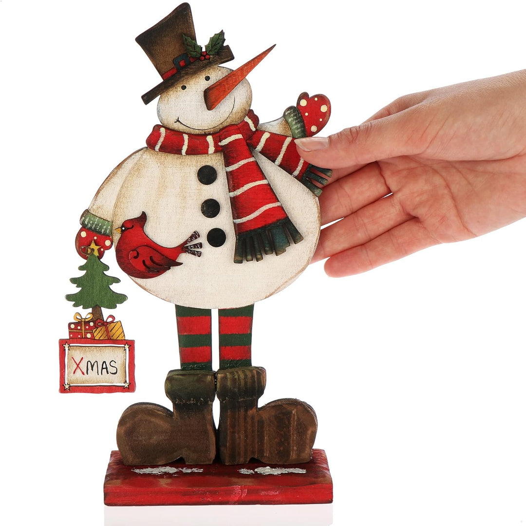 com-four® Dekorativer Aufsteller für Weihnachten - Schneemann aus Holz zum Hinstellen - Holz-Aufstel