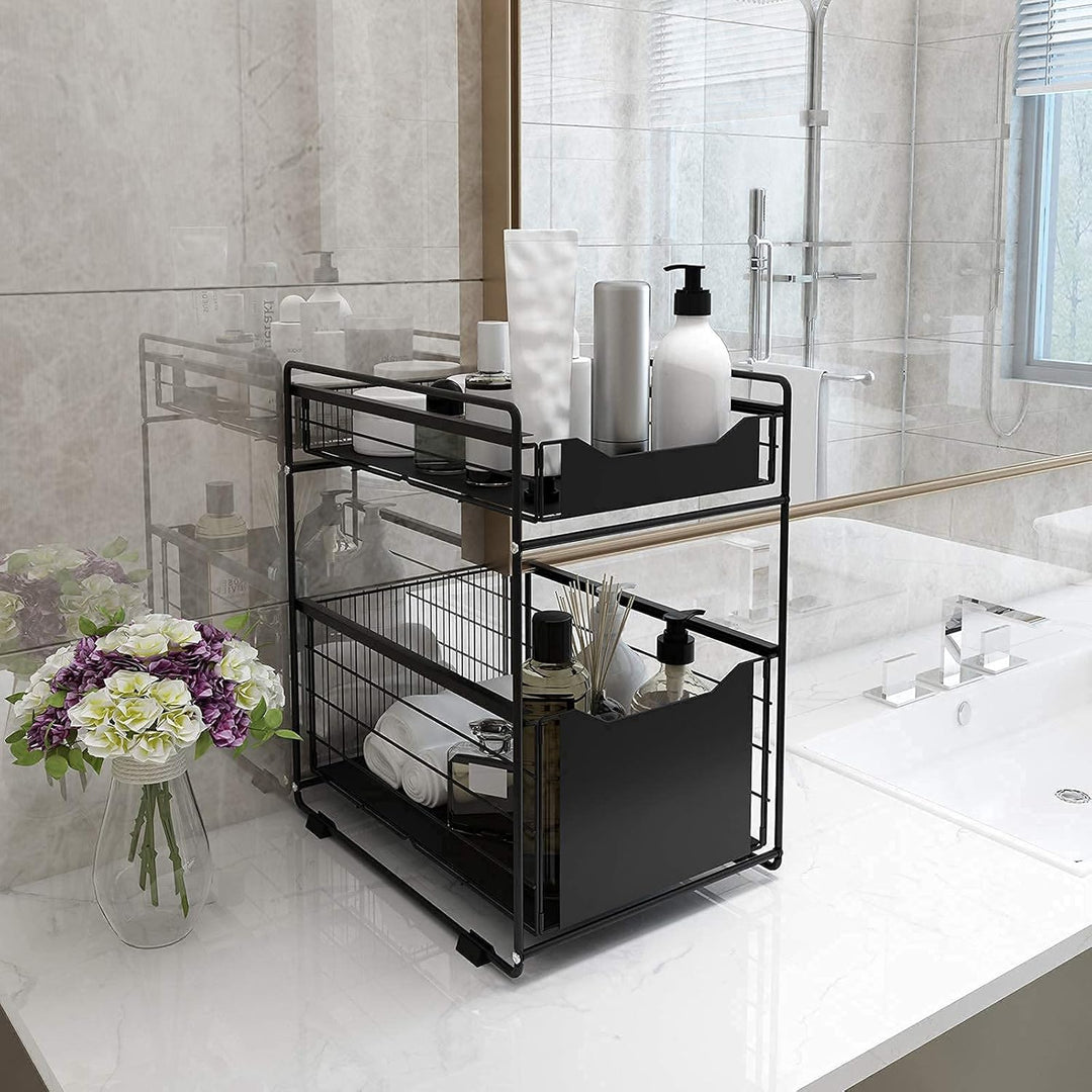 DAWNYIELD 2 Tier Organizer mit Speicher Unter Waschbecken Schiebeschrank Korb herausziehen Snack Org