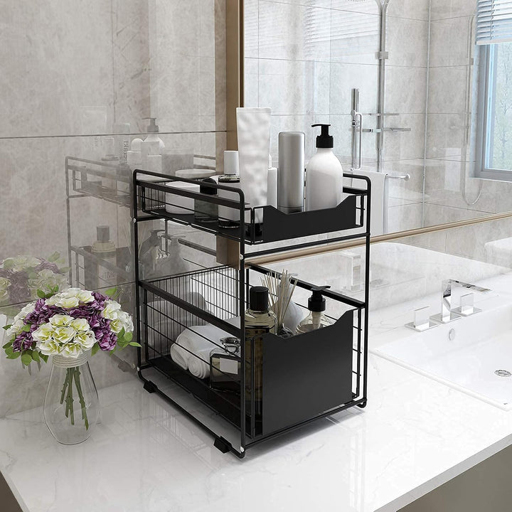 DAWNYIELD 2 Tier Organizer mit Speicher Unter Waschbecken Schiebeschrank Korb herausziehen Snack Org