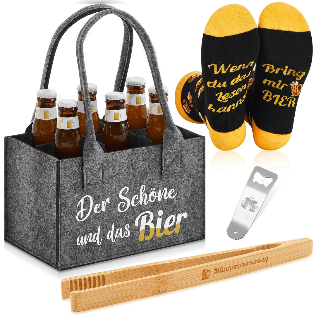 SATINIOR 4 Stück Bier Geschenke für Männer 24 x 15 x 15 cm Der Schöne und Das Bier Tasche aus Extra