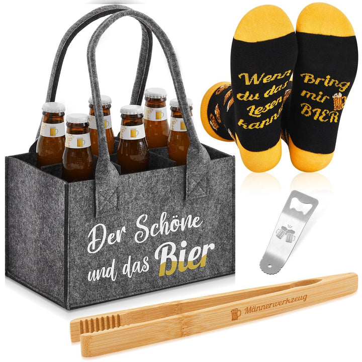 SATINIOR 4 Stück Bier Geschenke für Männer 24 x 15 x 15 cm Der Schöne und Das Bier Tasche aus Extra