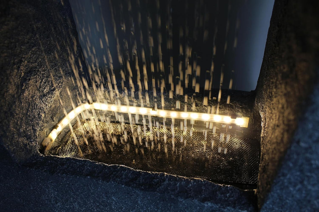 Gartenbrunnen mit LED Beleuchtung 65x53 cm Zimmerbrunnen Brunnen Steinoptik Regen Wasserfall eckig w